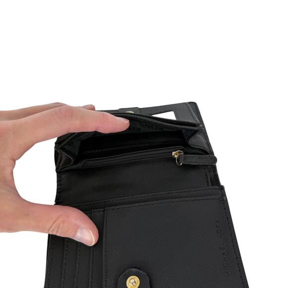 Michael Kors Black Pebbled Leather Slim Bifold Wallet Jet Set Gold Tone - Picture 8 of 16